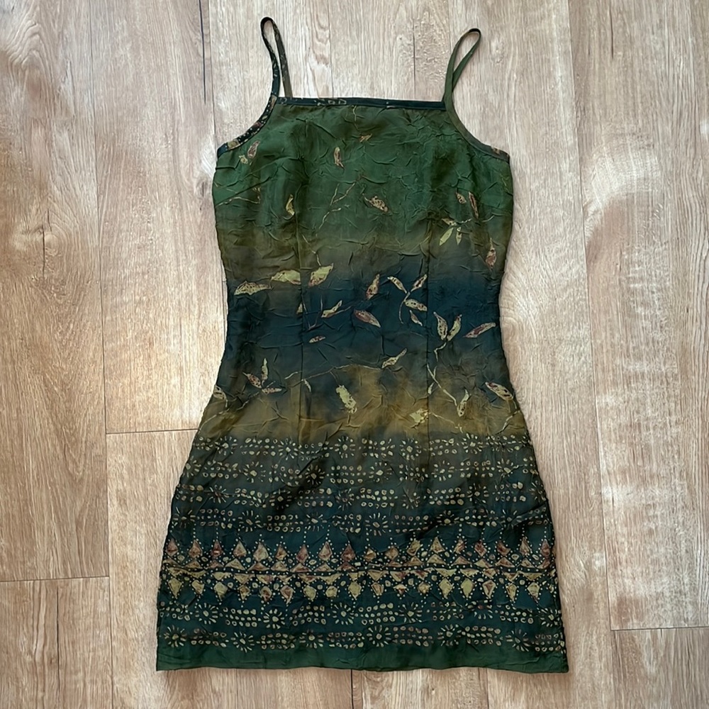 Vintage square neck green mini dress